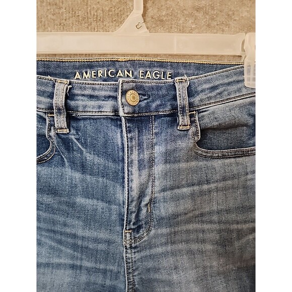American Eagle Hi-Rise Crop Jegging Jeans Womens 6 Long Blue Raw Hem Next Level - Picture 3 of 10